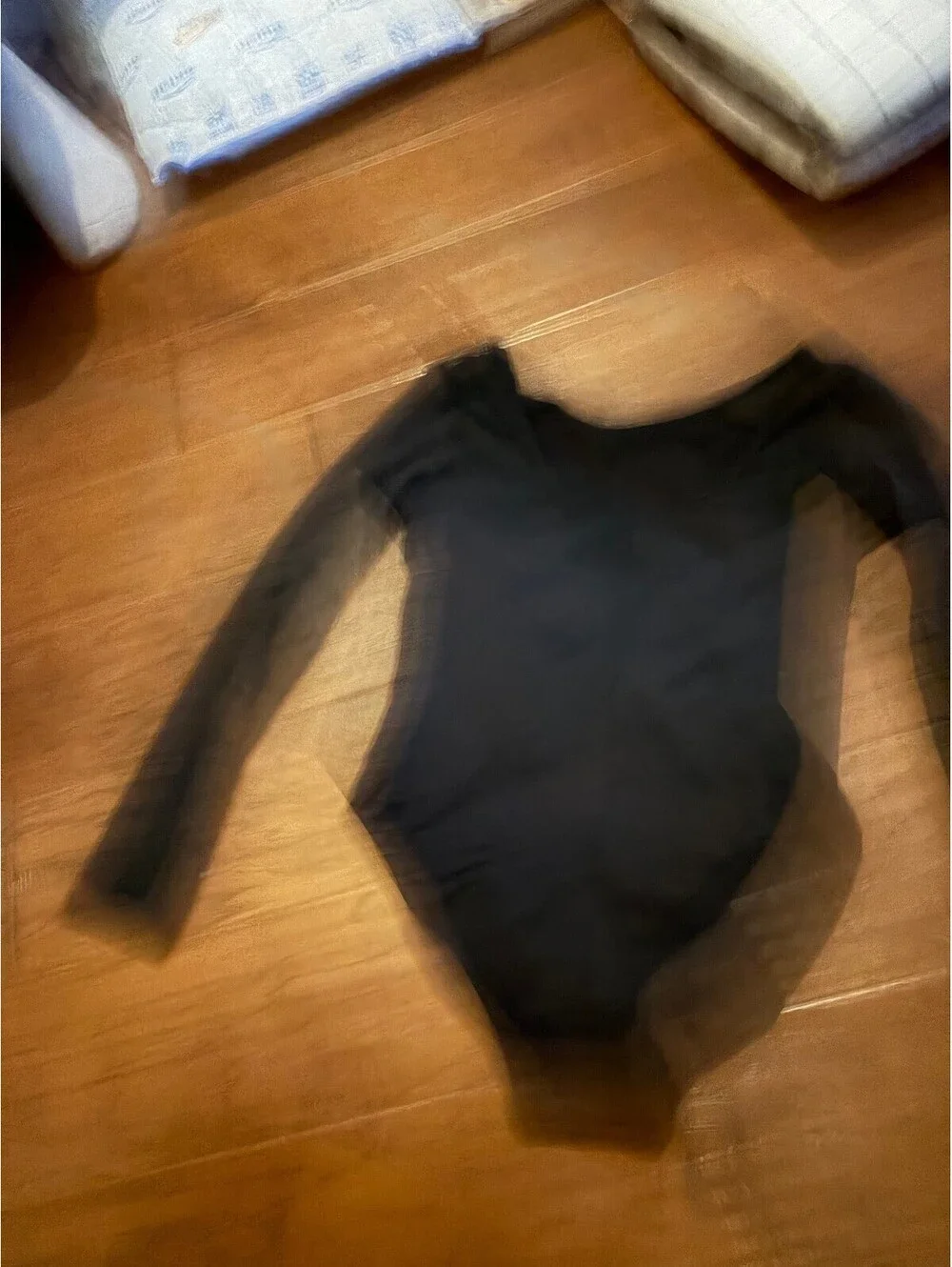 Justice Black Long Sleeve Gymnastics Leotard with Rhinestone Detailing Size Med